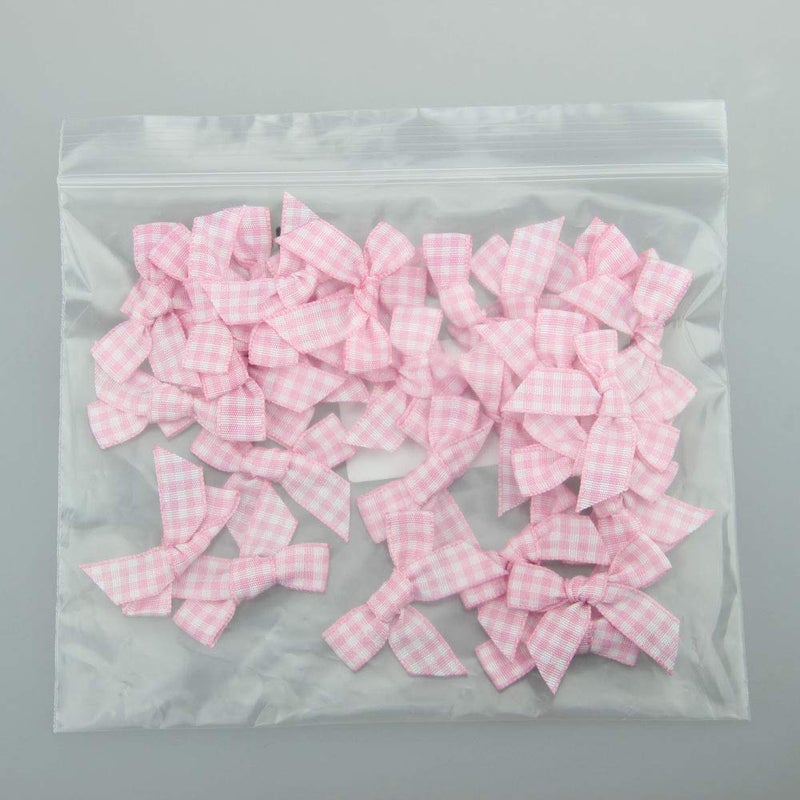 7Rainbows 50pcs Boutique Mini Pink Gingham Ribbon Bows Appliques DIY Craft for Sewing Scrapbooking Wedding and Gift - Image 4